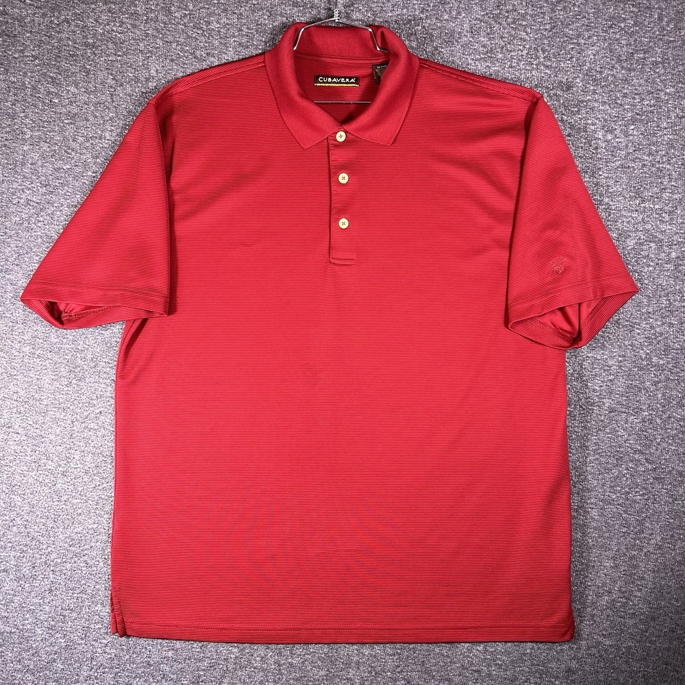 Cubavera Polo Shirt Mens XL Red Ribbed Casual Resort Short‎ Sleeve Logo Golfing
